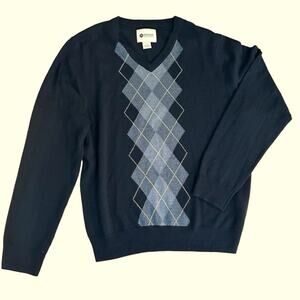 Haggar Clothing black and gray argyle v - neck sweater. Women’s L/ Men’s S